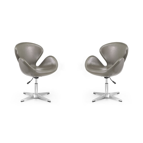 Manhattan Comfort Raspberry Faux Leather Adjustable Swivel Chair in Pebble and Polished Chrome, PK2 2-AC038-PE - main